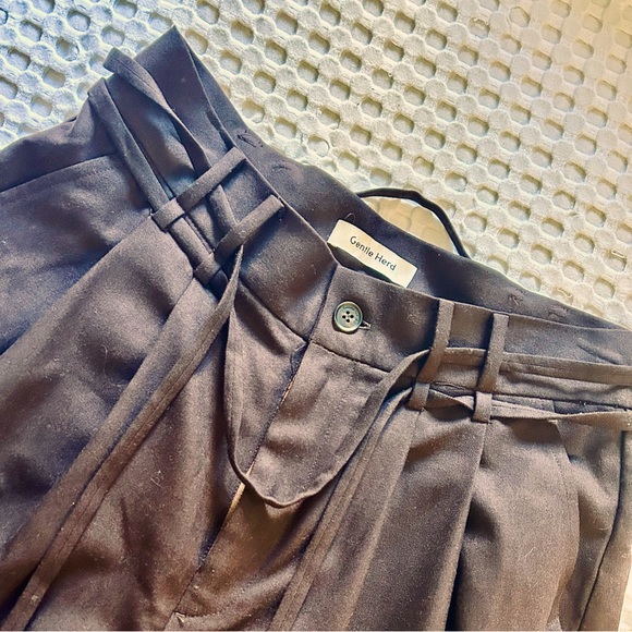 NWT Gentle Herd Wide-Leg Belted Wool-Blend Trousers, brown, size M - Picture 10 of 10